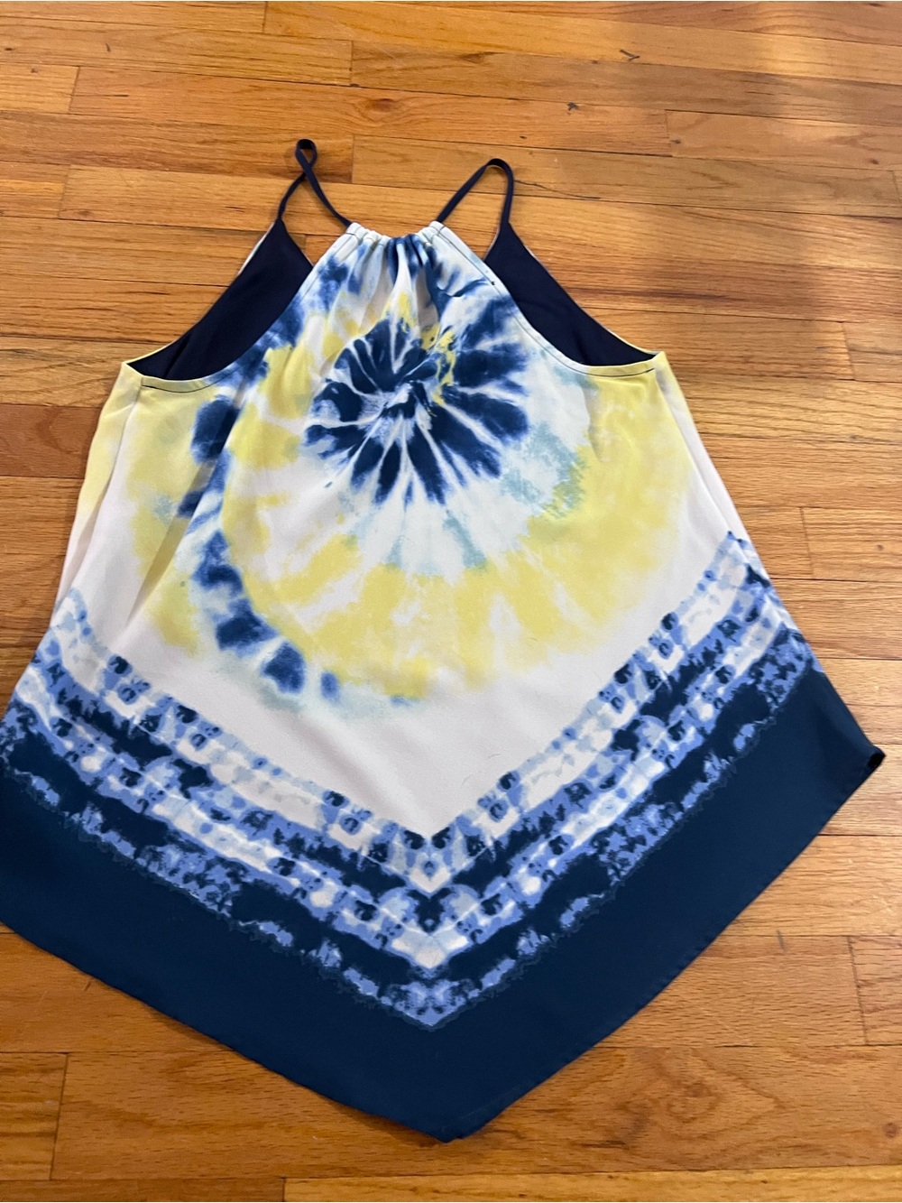 Women’s size medium BCX Navy and Yellow Tie-Dye Halter Camisole